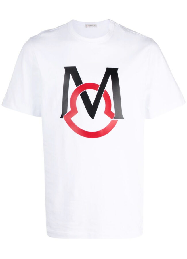 MONCLER - Biała koszulka z logo G1-091-8C7E1-20-8390T