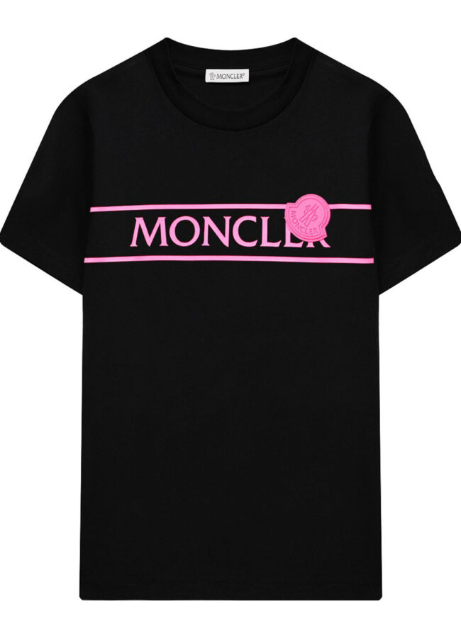 MONCLER KIDS - Czarna koszulka z nadrukiem 6-14 lat G1-954-8C744-10-83907