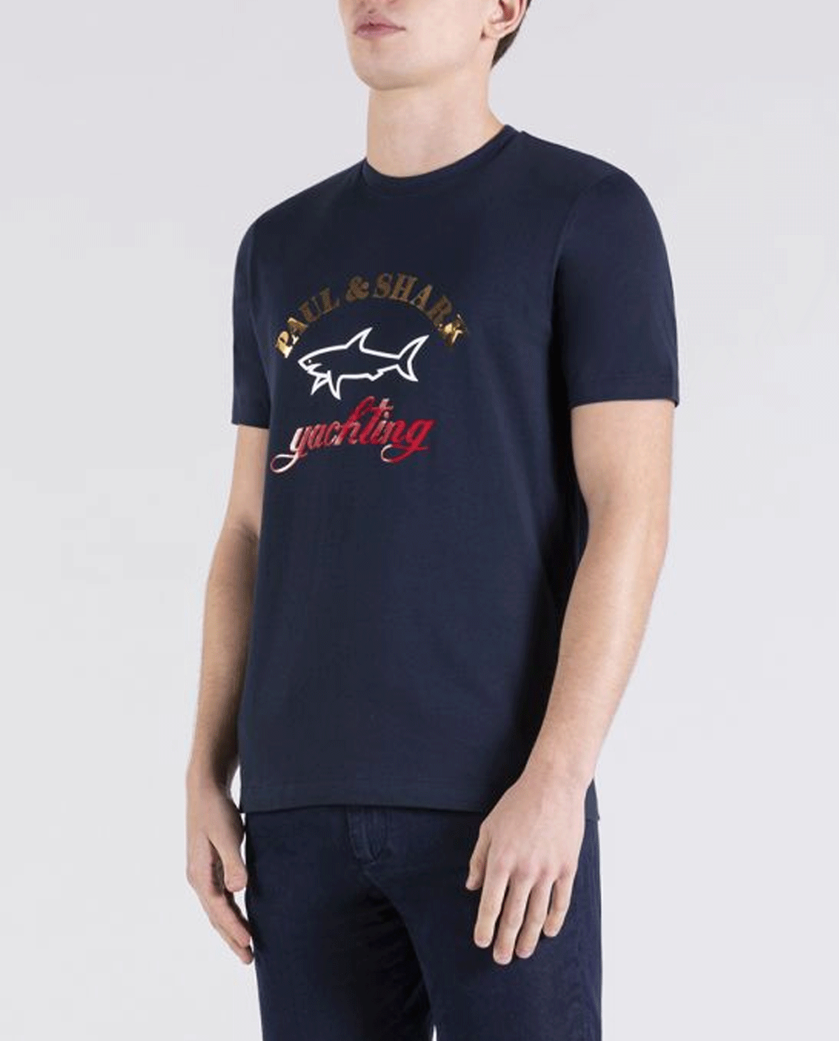 PAUL & SHARK - Granatowy t-shirt ze złotym logo 21411042