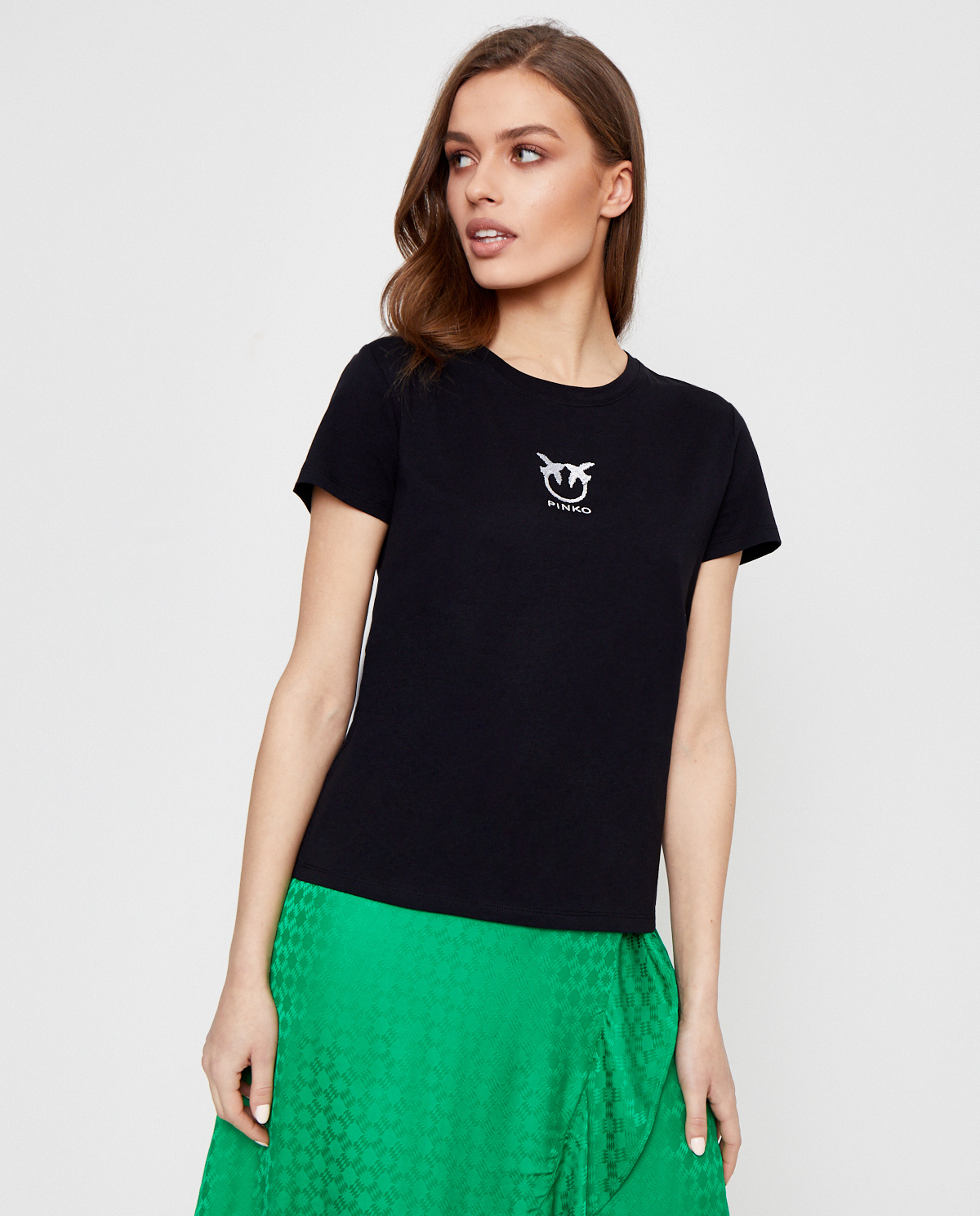 PINKO - Czarny t-shirt z Love Birds Bussolano 1G1619Y651