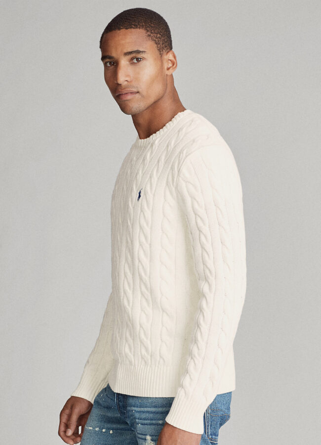 RALPH LAUREN - Biały bawełniany sweter Regular Fit 710775885024