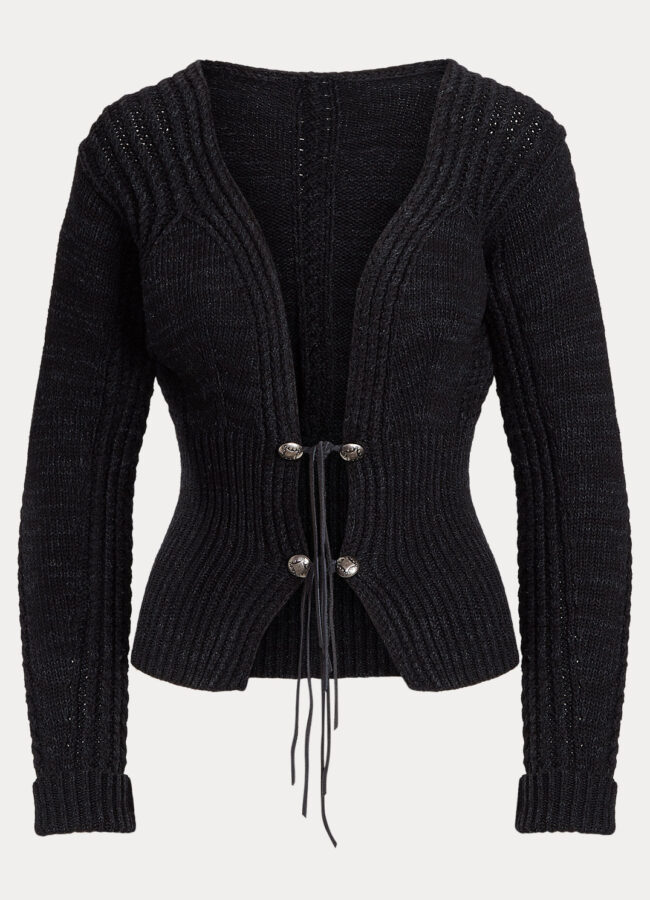 RALPH LAUREN - Czarny sweter z wiązaniem 211801502001