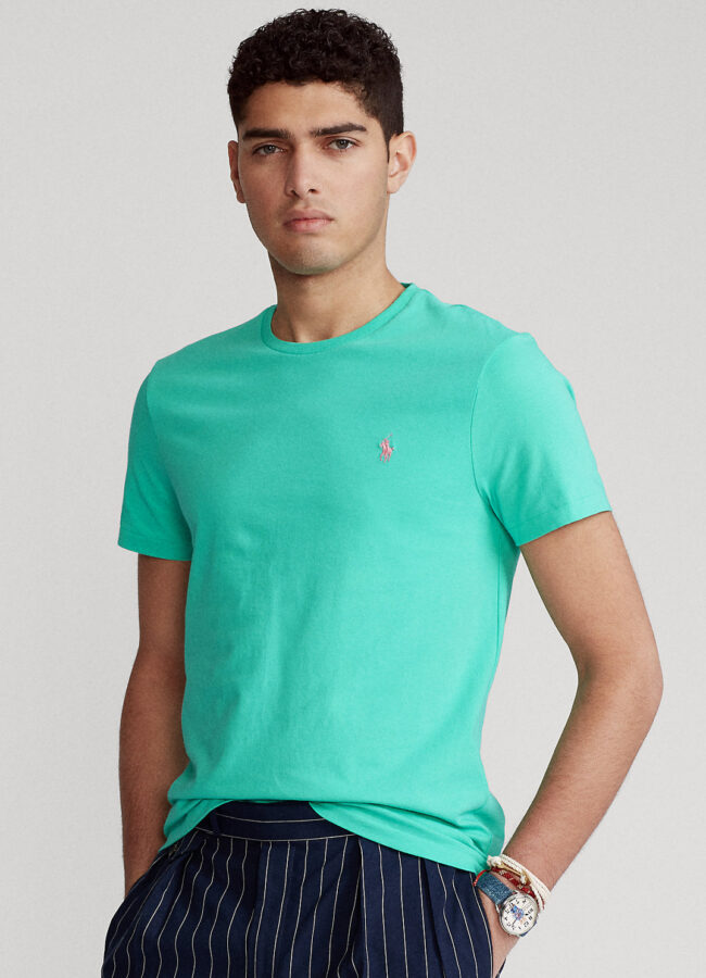 RALPH LAUREN - Zielony t-shirt męski Custom Slim Fit 710671438220