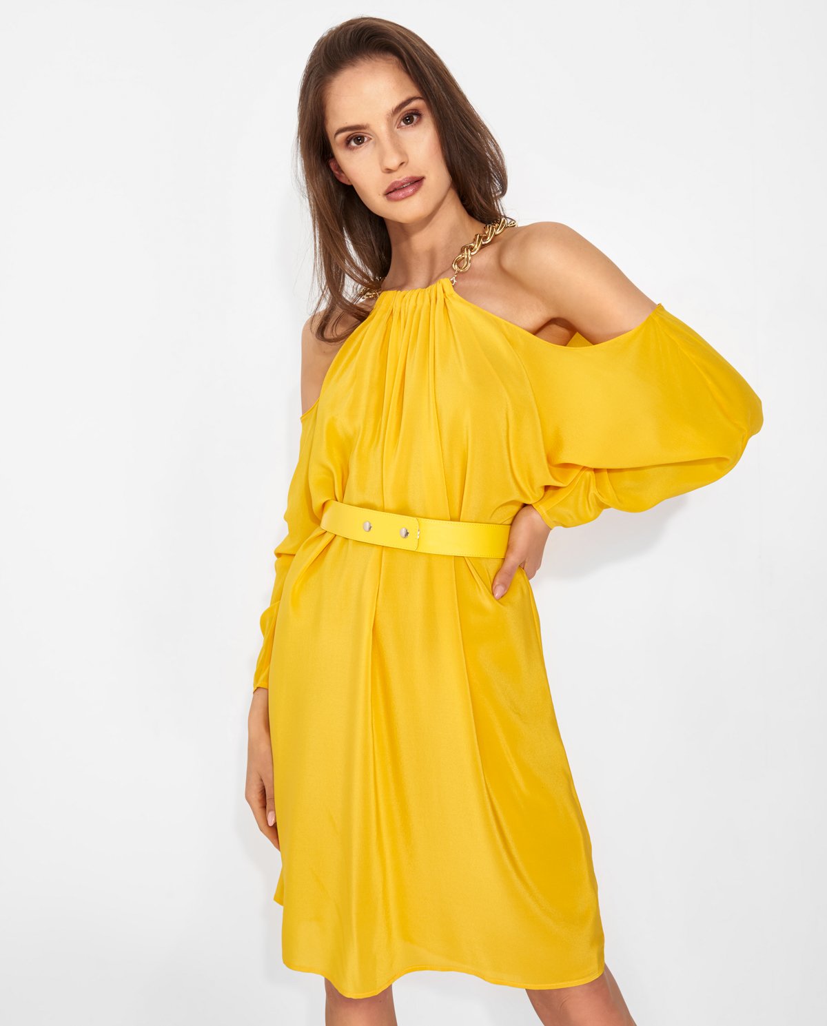 SIMONA CORSELLINI - Żółta sukienka z jedwabiu P21CPAB028