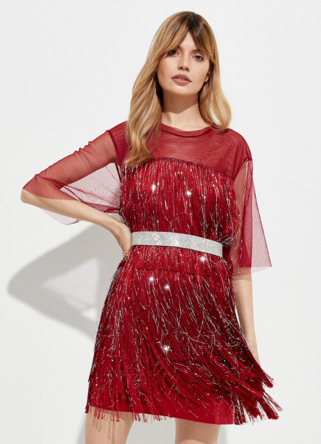 T-DRESS - Czerwona sukienka mini Berry Fringe TF159-BSLB