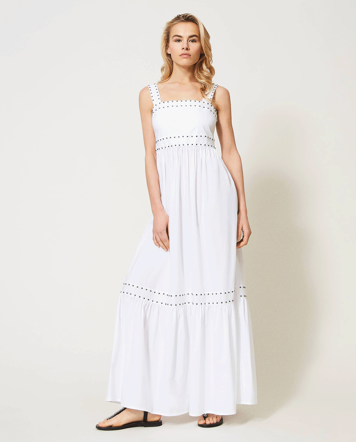 TWINSET - Biała maxi sukienka z bawełny 211TT2480