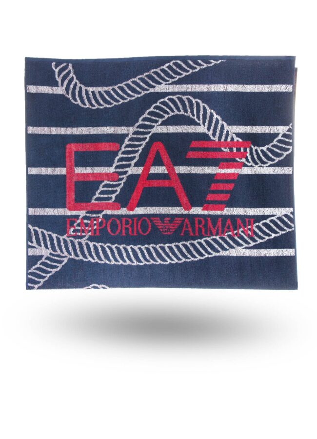 Granatowy ręcznik EA7 z motywem marynistycznym 32205